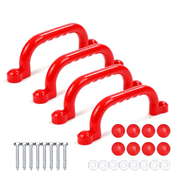 Relaxdays Klettergerüst Griffe, 4er Pack, Je Haltegriff Bis 100 Kg, Spielturm & Hochbett, Griffmulden, Kunststoff, Rot