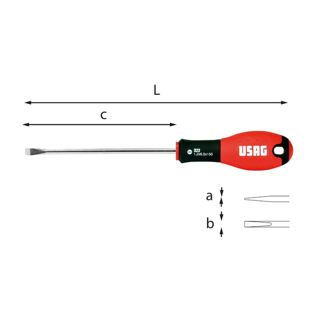 Usag U03220025 Schraubendreher Für Schlitzschrauben 04 X 2 X 50 148 Mm