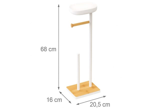 Toilettenpapierhalter Freistehend, Mit Fach, Hbt: 68x20,5x16cm, Klopapierhalter Reserverollen, Weiß/natur - Relaxdays