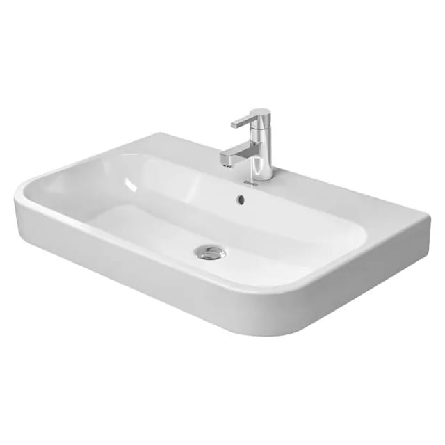 Duravit Happy D.2 Waschtisch (80 x 50,5 cm, Ohne Spezialglasur, Hahnloch: Mitte, Mit Überlauf, Weiß, Ungeschliffen)