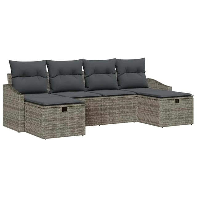 vidaXL Garten-Sofa-Set mit Kissen 6-Tlg Grau Poly Rattan 3359318