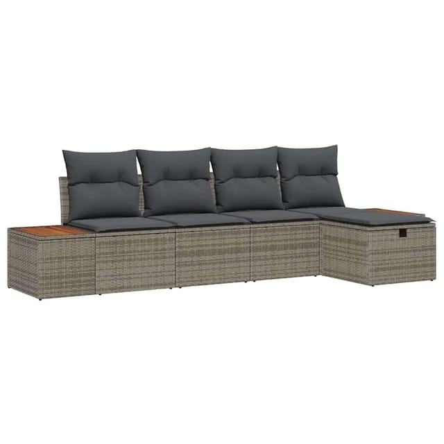 vidaXL Garten-Sofa-Set mit Kissen 5-Tlg Grau Poly Rattan 3359621