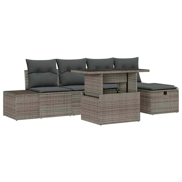 vidaXL Garten-Sofa-Set 7-Tlg Grau Poly Rattan 3359866