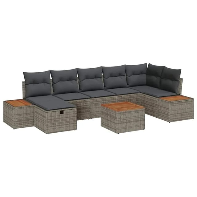 vidaXL Garten-Sofa-Set mit Kissen 8-Tlg Grau Poly Rattan 3359646