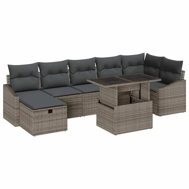 vidaXL Garten-Sofa-Set Höhenverstellbar 8-Tlg Grau Poly Rattan 3361178