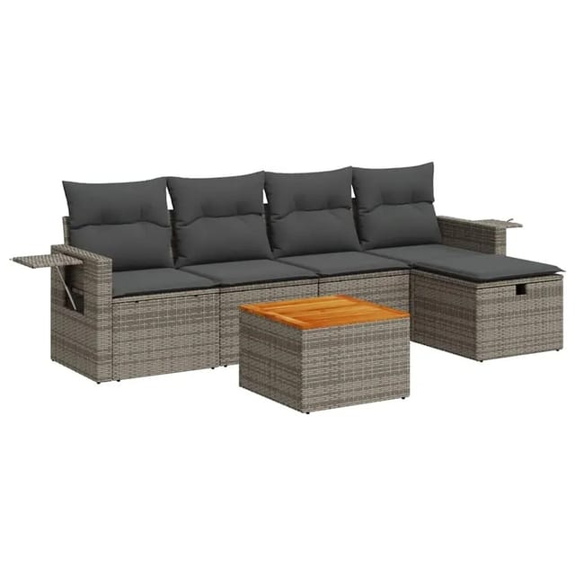vidaXL 6-Tlg Garten-Sofagarnitur mit Kissen Grau Poly Rattan 3325812