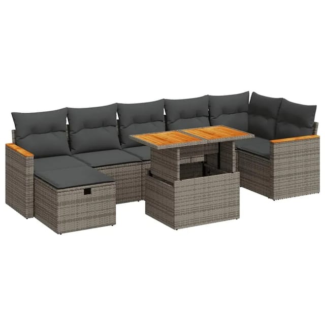 vidaXL 5-Tlg Garten-Sofagarnitur mit Kissen Grau Poly Rattan 3328124