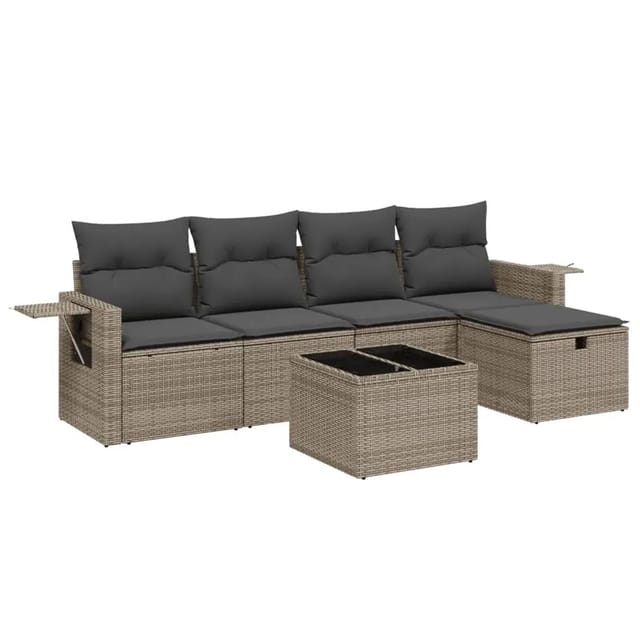 vidaXL 6-Tlg Garten-Sofagarnitur mit Kissen Grau Poly Rattan 3263786