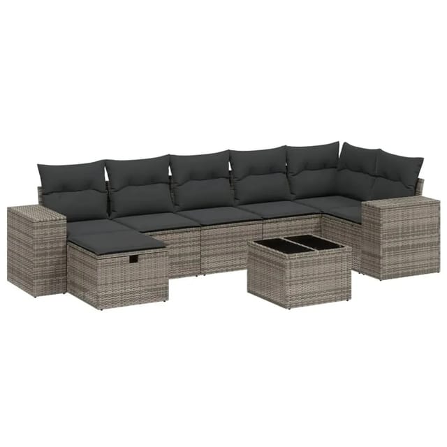 vidaXL 8-Tlg Garten-Sofagarnitur mit Kissen Grau Poly Rattan 3264446