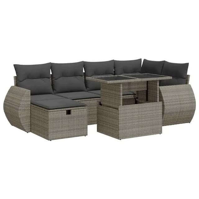 vidaXL 8-Tlg Garten-Sofagarnitur mit Kissen Grau Poly Rattan Akazie 3328061