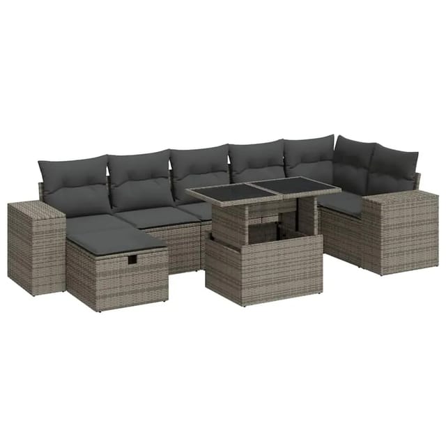 vidaXL 5-Tlg Garten-Sofagarnitur mit Kissen Grau Poly Rattan 3327950
