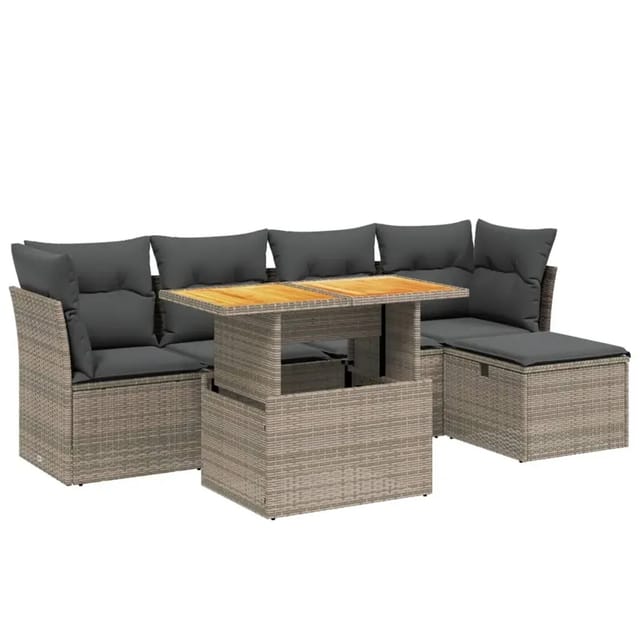 vidaXL 6-Tlg Garten-Sofagarnitur mit Kissen Grau Poly Rattan 3275468