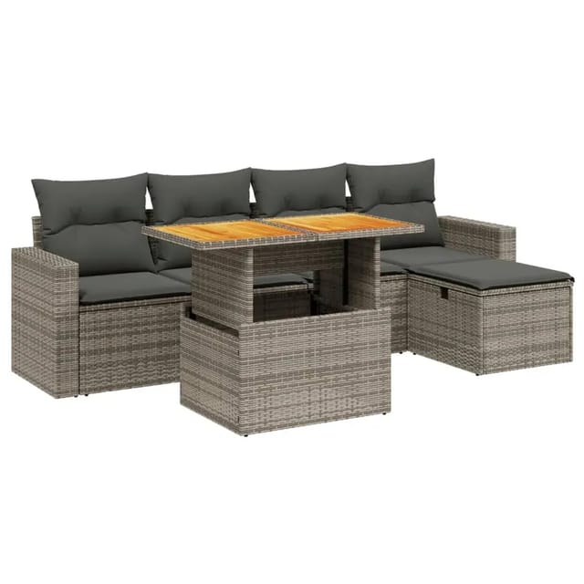 vidaXL 6-Tlg Garten-Sofagarnitur mit Kissen Grau Poly Rattan 3275587