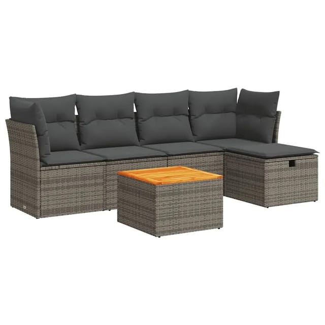 vidaXL 6-Tlg Garten-Sofagarnitur mit Kissen Grau Poly Rattan 3325756