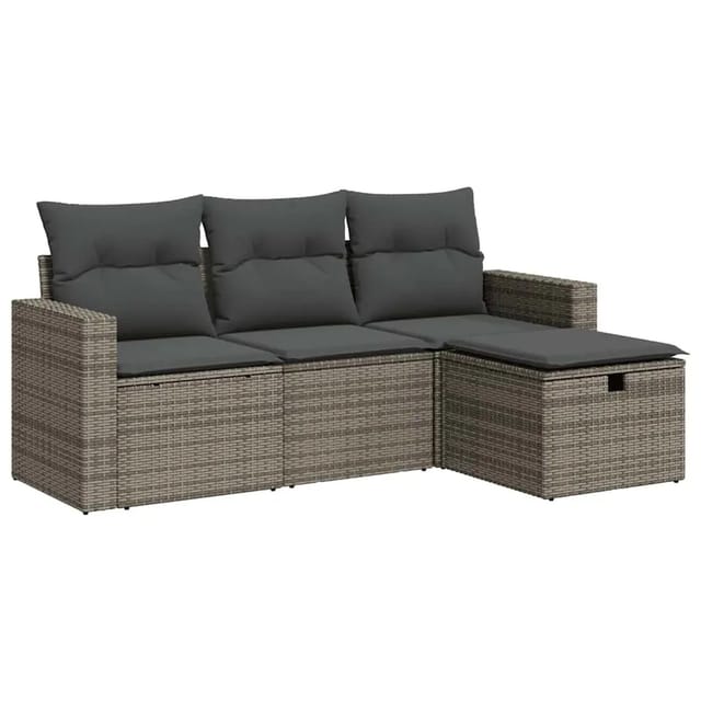 vidaXL 4-Tlg Garten-Sofagarnitur mit Kissen Grau Poly Rattan 3325356