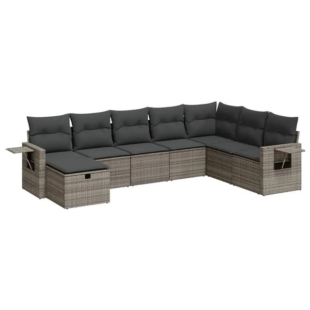 vidaXL 8-Tlg Garten-Sofagarnitur mit Kissen Grau Poly Rattan 3325536