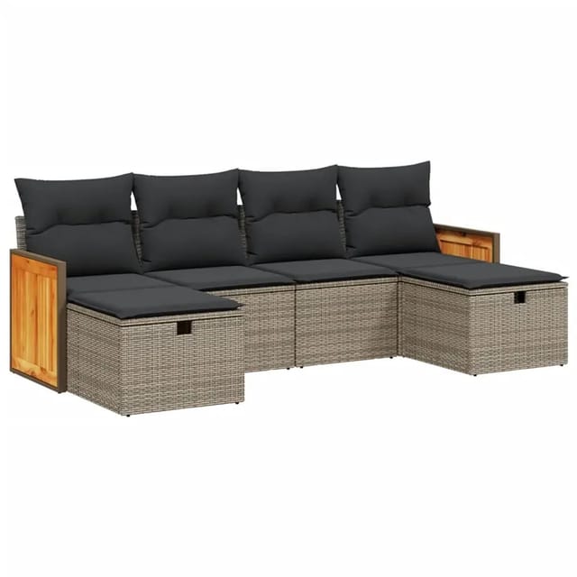 vidaXL 6-Tlg Garten-Sofagarnitur mit Kissen Grau Poly Rattan 3265778