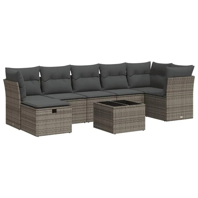 vidaXL 8-Tlg Garten-Sofagarnitur mit Kissen Grau Poly Rattan 3325316