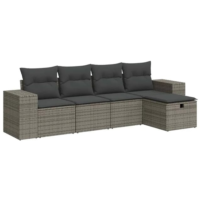 vidaXL 5-Tlg Garten-Sofagarnitur mit Kissen Grau Poly Rattan 3325666