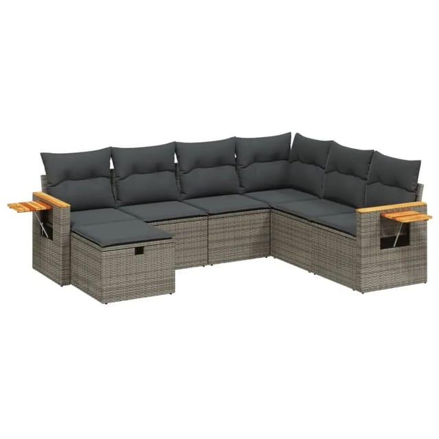 vidaXL 7-Tlg Garten-Sofagarnitur mit Kissen Grau Poly Rattan 3265547