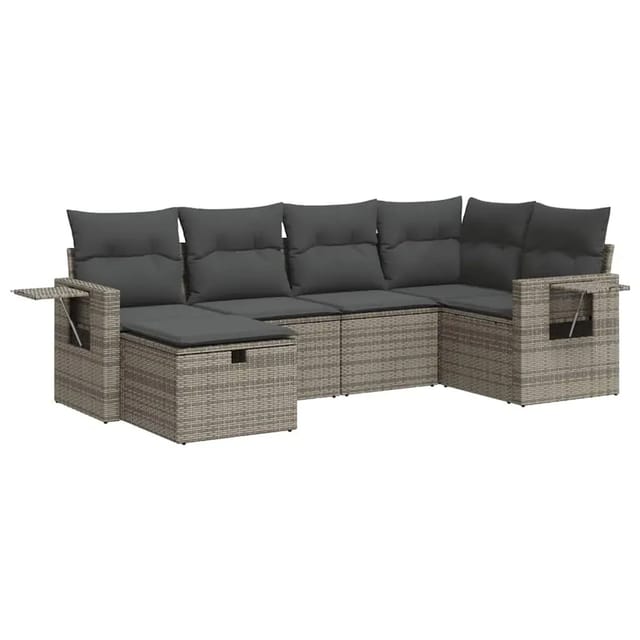 vidaXL 6-Tlg Garten-Sofagarnitur mit Kissen Grau Poly Rattan 3325486