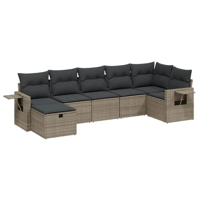 vidaXL 7-Tlg Garten-Sofagarnitur mit Kissen Grau Poly Rattan 3263816