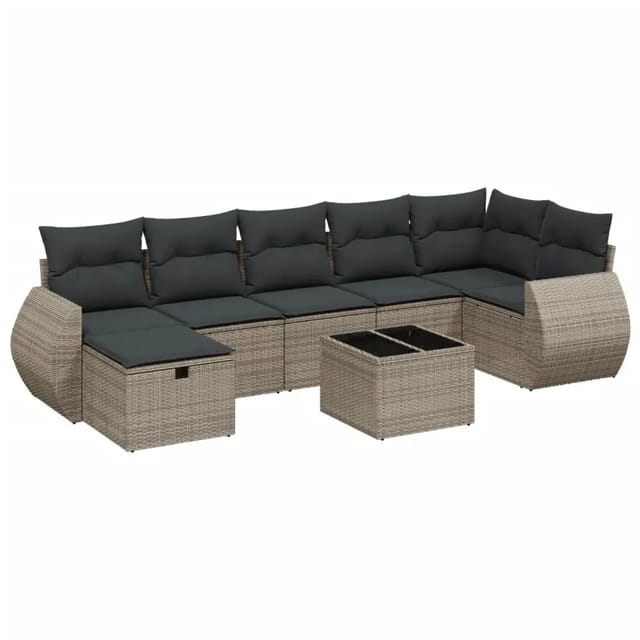 vidaXL 8-Tlg Garten-Sofagarnitur mit Kissen Grau Poly Rattan 3264136