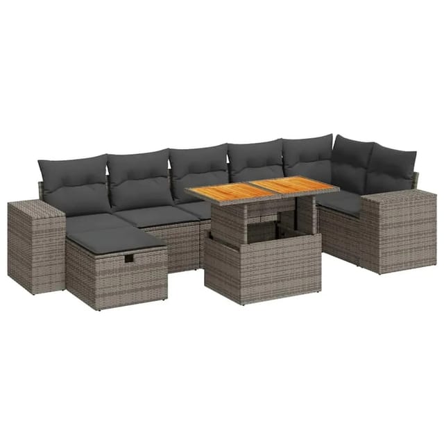 vidaXL 5-Tlg Garten-Sofagarnitur mit Kissen Grau Poly Rattan Akazie 3328096