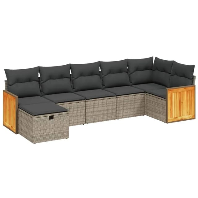 vidaXL 7-Tlg Garten-Sofagarnitur mit Kissen Grau Poly Rattan 3265750