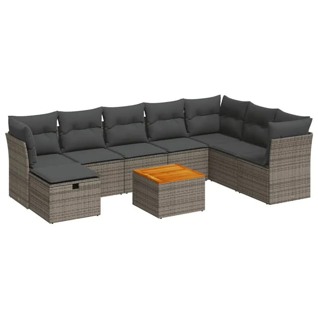 vidaXL 9-Tlg Garten-Sofagarnitur mit Kissen Grau Poly Rattan 3325777