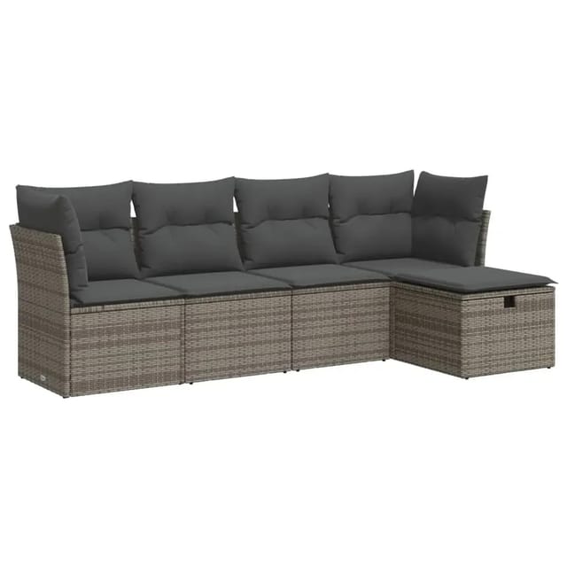 vidaXL 5-Tlg Garten-Sofagarnitur mit Kissen Grau Poly Rattan 3325266