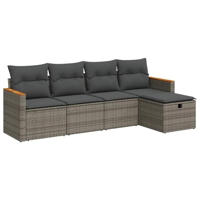 vidaXL 5-Tlg Garten-Sofagarnitur mit Kissen Grau Poly Rattan 3325903