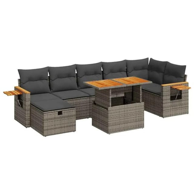 vidaXL 5-Tlg Garten-Sofagarnitur mit Kissen Grau Poly Rattan 3328145