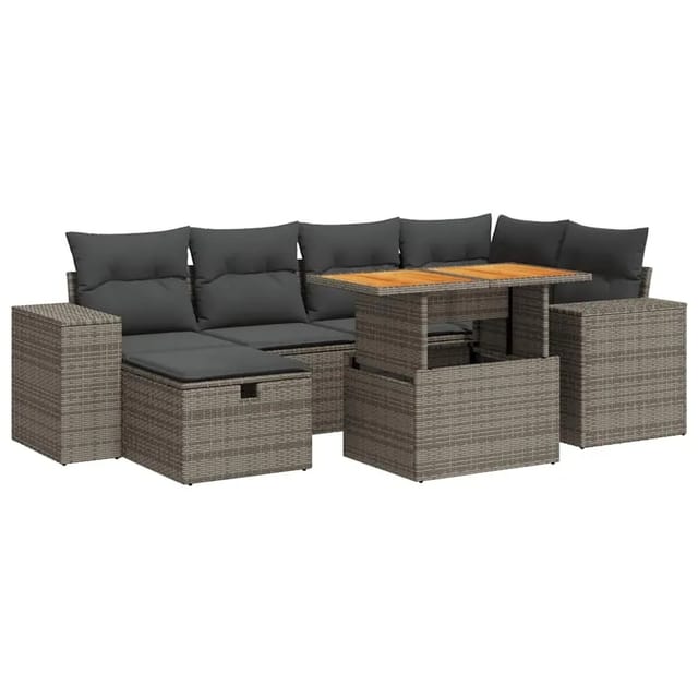 vidaXL 8-Tlg Garten-Sofagarnitur mit Kissen Grau Poly Rattan Akazie 3328089