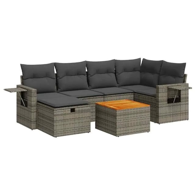 vidaXL 7-Tlg Garten-Sofagarnitur mit Kissen Grau Poly Rattan 3325819