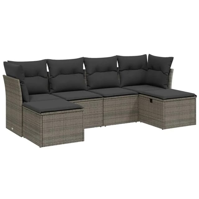 vidaXL 6-Tlg Garten-Sofagarnitur mit Kissen Grau Poly Rattan 3263236