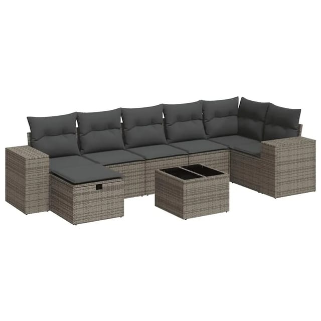 vidaXL 8-Tlg Garten-Sofagarnitur mit Kissen Grau Poly Rattan 3325716