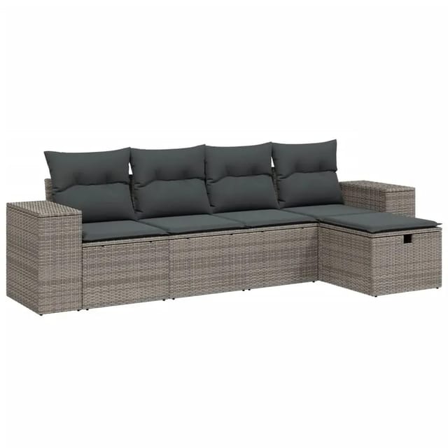 vidaXL 5-Tlg Garten-Sofagarnitur mit Kissen Grau Poly Rattan 3264396