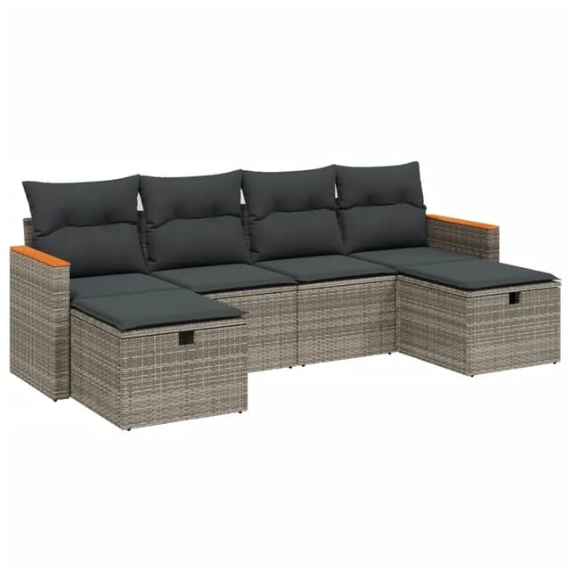 vidaXL 6-Tlg Garten-Sofagarnitur mit Kissen Grau Poly Rattan 3265344