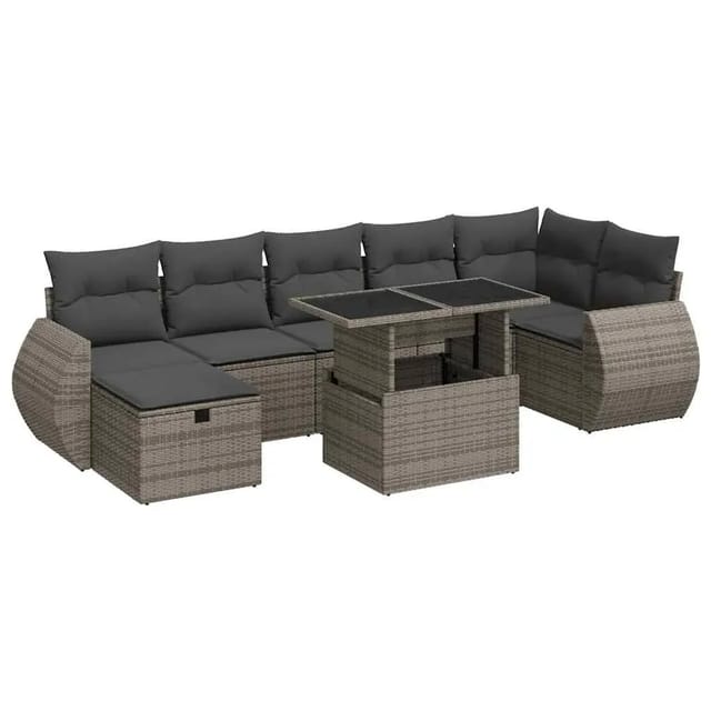 vidaXL 8-Tlg Garten-Sofagarnitur mit Kissen Grau Poly Rattan 3327910