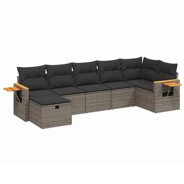 vidaXL 7-Tlg Garten-Sofagarnitur mit Kissen Grau Poly Rattan 3265533