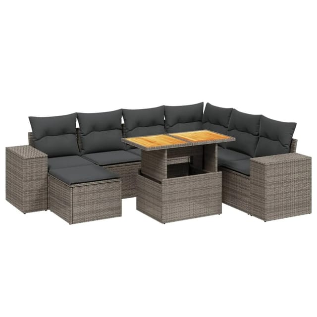 vidaXL 8-Tlg Garten-Sofagarnitur mit Kissen Grau Poly Rattan 3275944