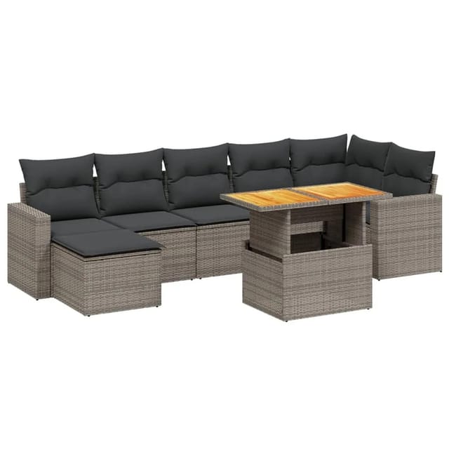 vidaXL 8-Tlg Garten-Sofagarnitur mit Kissen Grau Poly Rattan 3264735