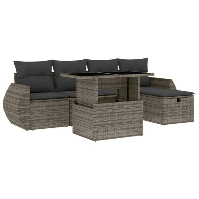 vidaXL 6-Tlg Garten-Sofagarnitur mit Kissen Grau Poly Rattan 3275130