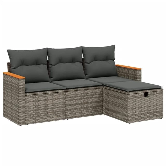vidaXL 4-Tlg Garten-Sofagarnitur mit Kissen Grau Poly Rattan 3265274