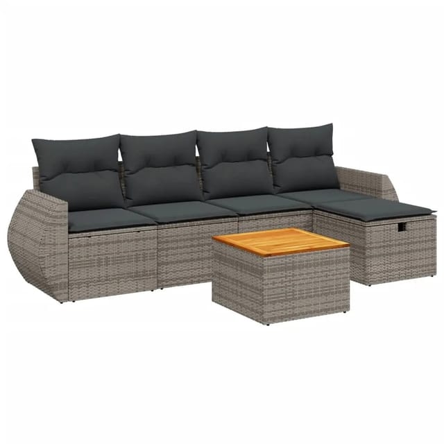 vidaXL 6-Tlg Garten-Sofagarnitur mit Kissen Grau Poly Rattan 3265057