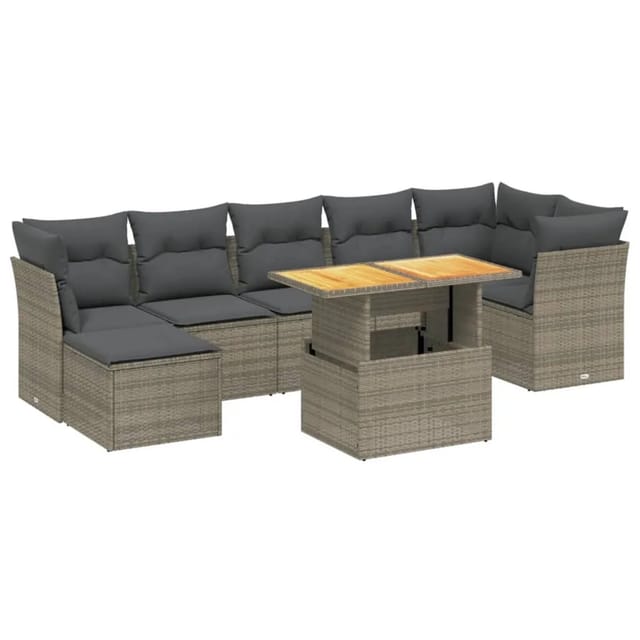 vidaXL 8-Tlg Garten-Sofagarnitur mit Kissen Grau Poly Rattan 3275489