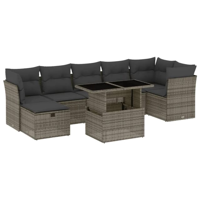 vidaXL 8-Tlg Garten-Sofagarnitur mit Kissen Grau Poly Rattan 3274670