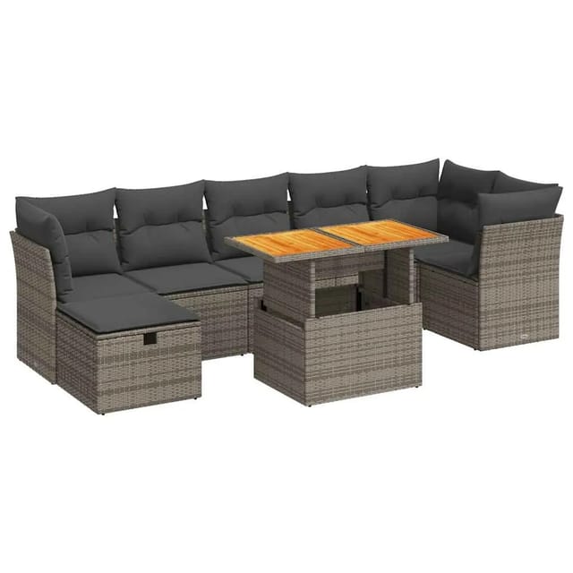 vidaXL 8-Tlg Garten-Sofagarnitur mit Kissen Grau Poly Rattan Akazie 3327984