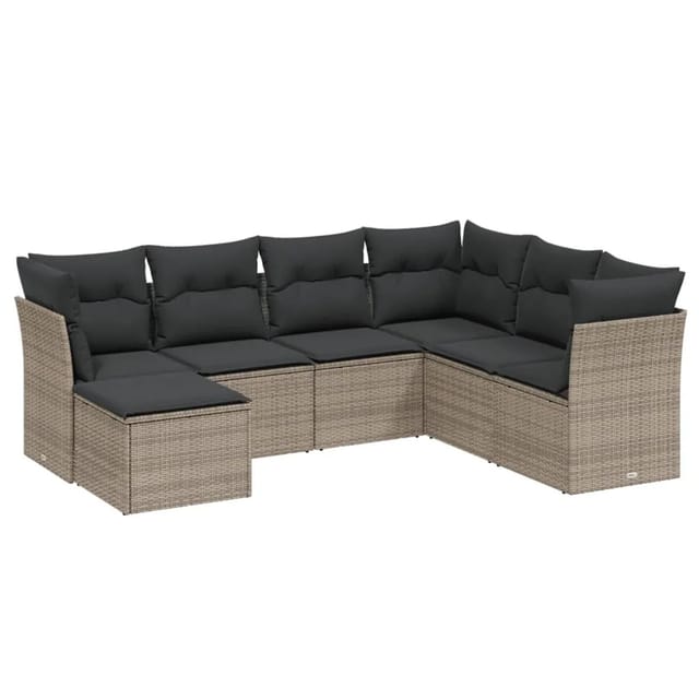 vidaXL 7-Tlg Garten-Sofagarnitur mit Kissen Grau Poly Rattan 3263216